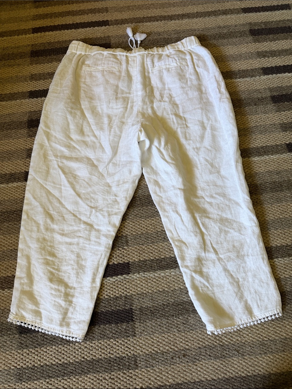 Talbots White Linen Drawstring Cropped Capri Pants - Picture 4 of 6